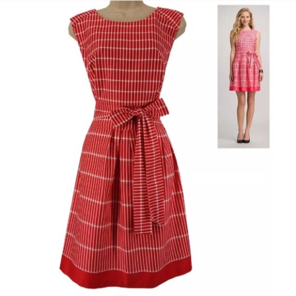 Dress Barn Dresses & Skirts - 14 Large XL▪️CORAL/WHITE FIT & FLARE DRESS W/TIE